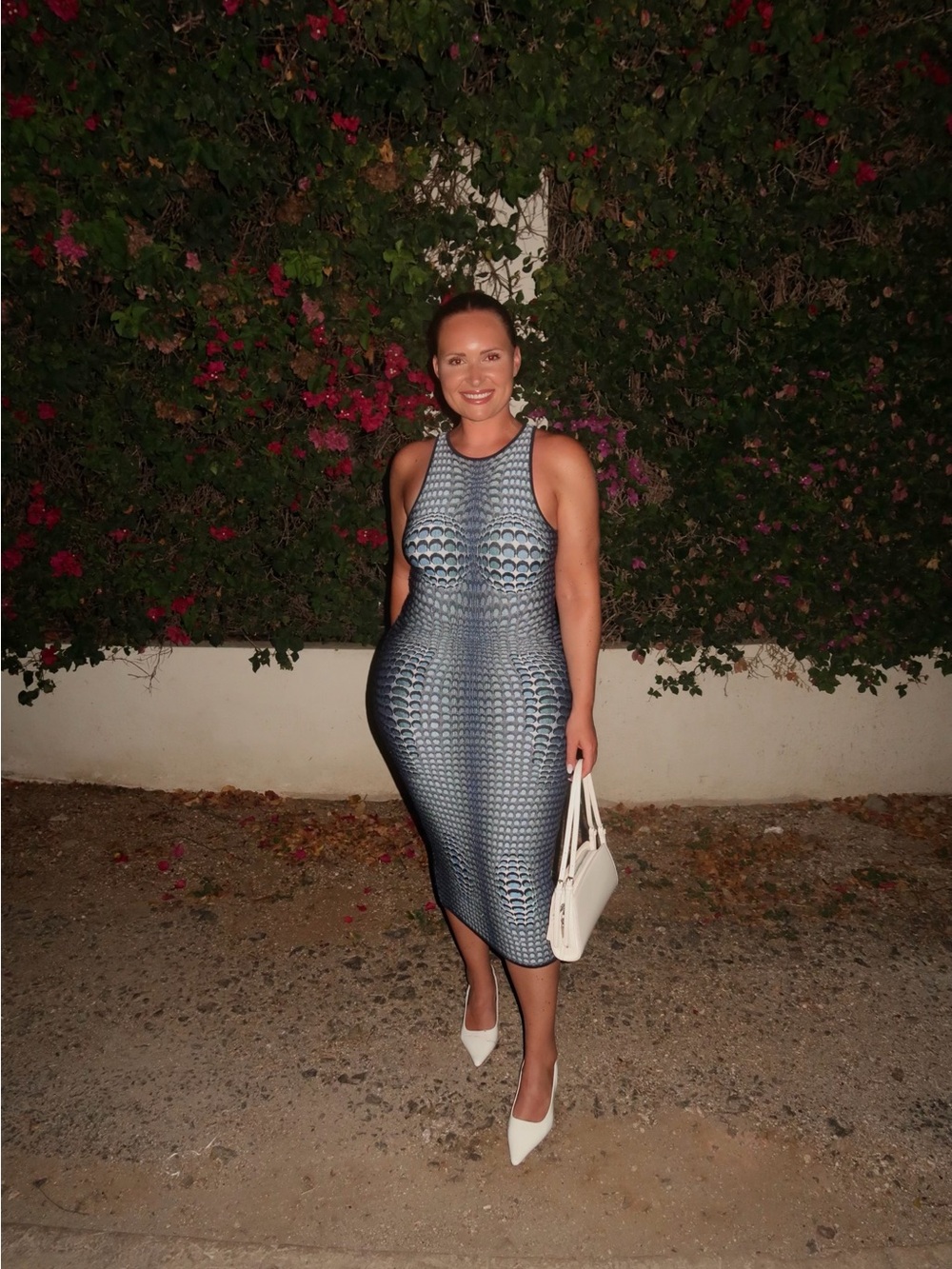 Marine Serre Blue Gradient Sculpted Knit Midi Dress